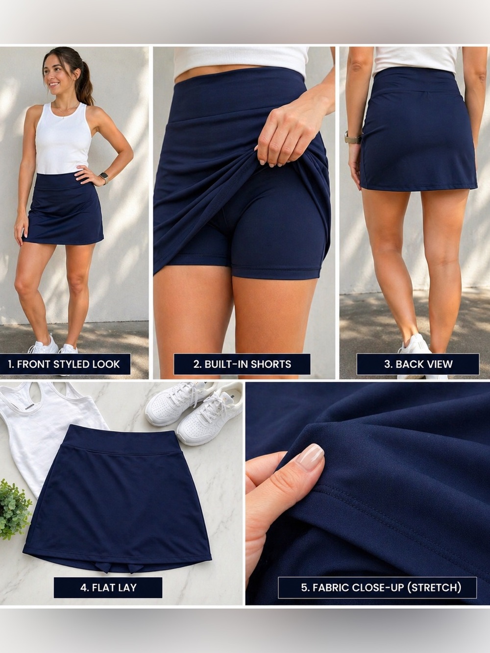 J. Crew Navy Blue Stretch Athletic Skirt with Built-in Shorts Size XS - Picture 12 of 12